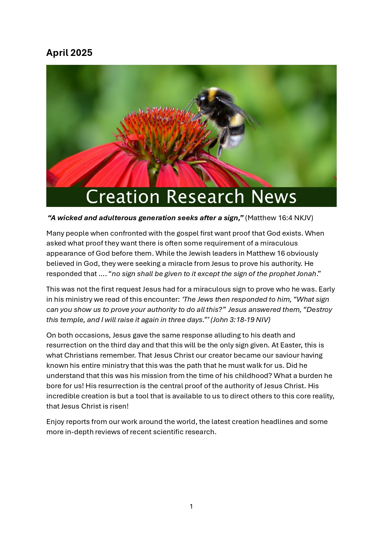 Read more about the article Creation News – 14 April 2025